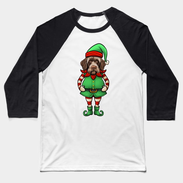 Funny Christmas Elf Wirehaired Pointing Griffon Dog Baseball T-Shirt by whyitsme